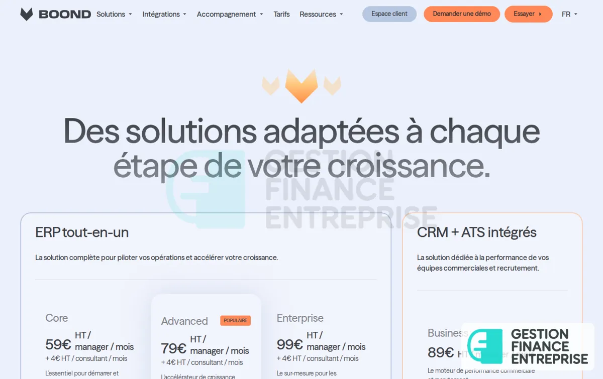 Capture : Tarifs et abonnements de Boond | BoondManager
